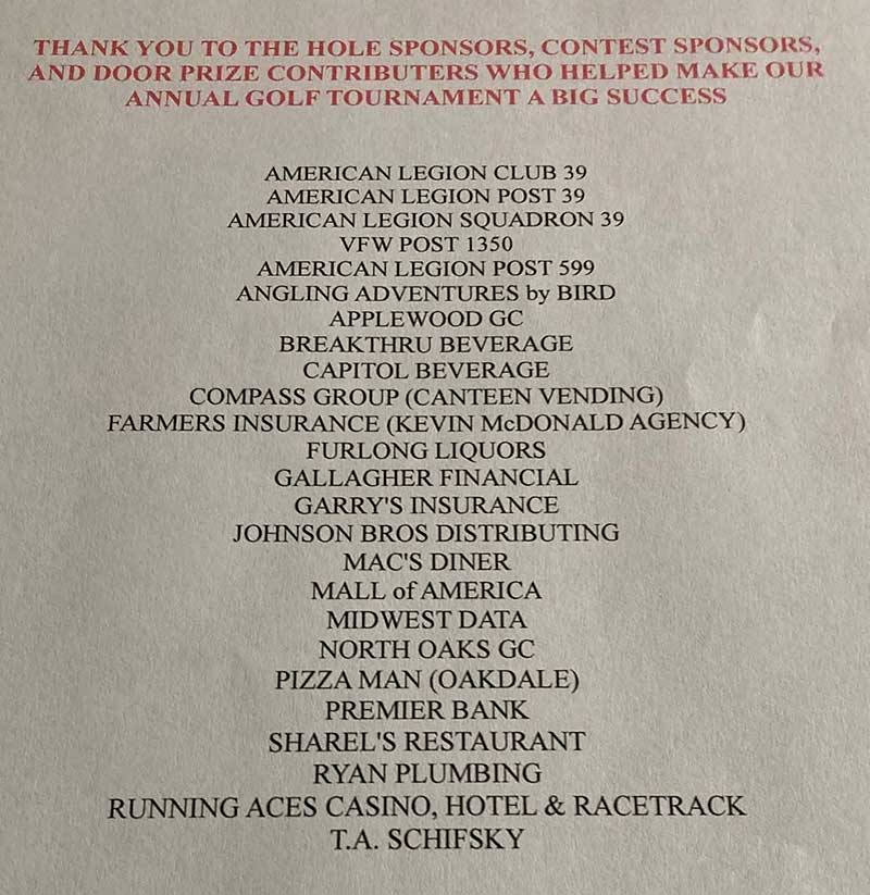 Golf Tournament Sponsors.