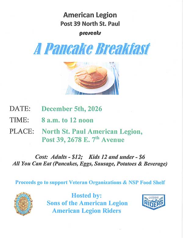 Pancake Breakfast December 6, 2026.