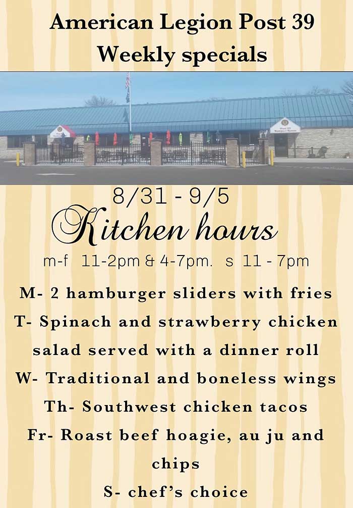 Weekly Specials food August 31, 2026 thru September 5, 2026.